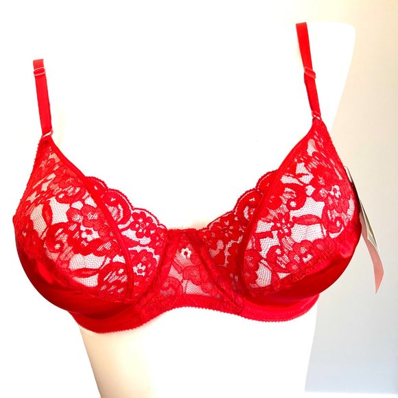 Vintage Christian Dior Satin & Lace Underwire Red Bra 36B